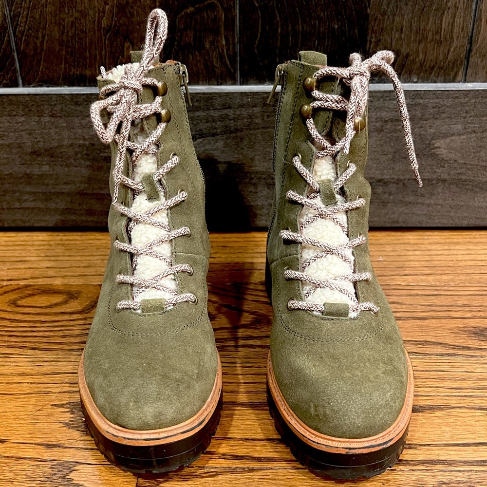 Marc Fisher Izma Shearling Hiker Boots Dark Green